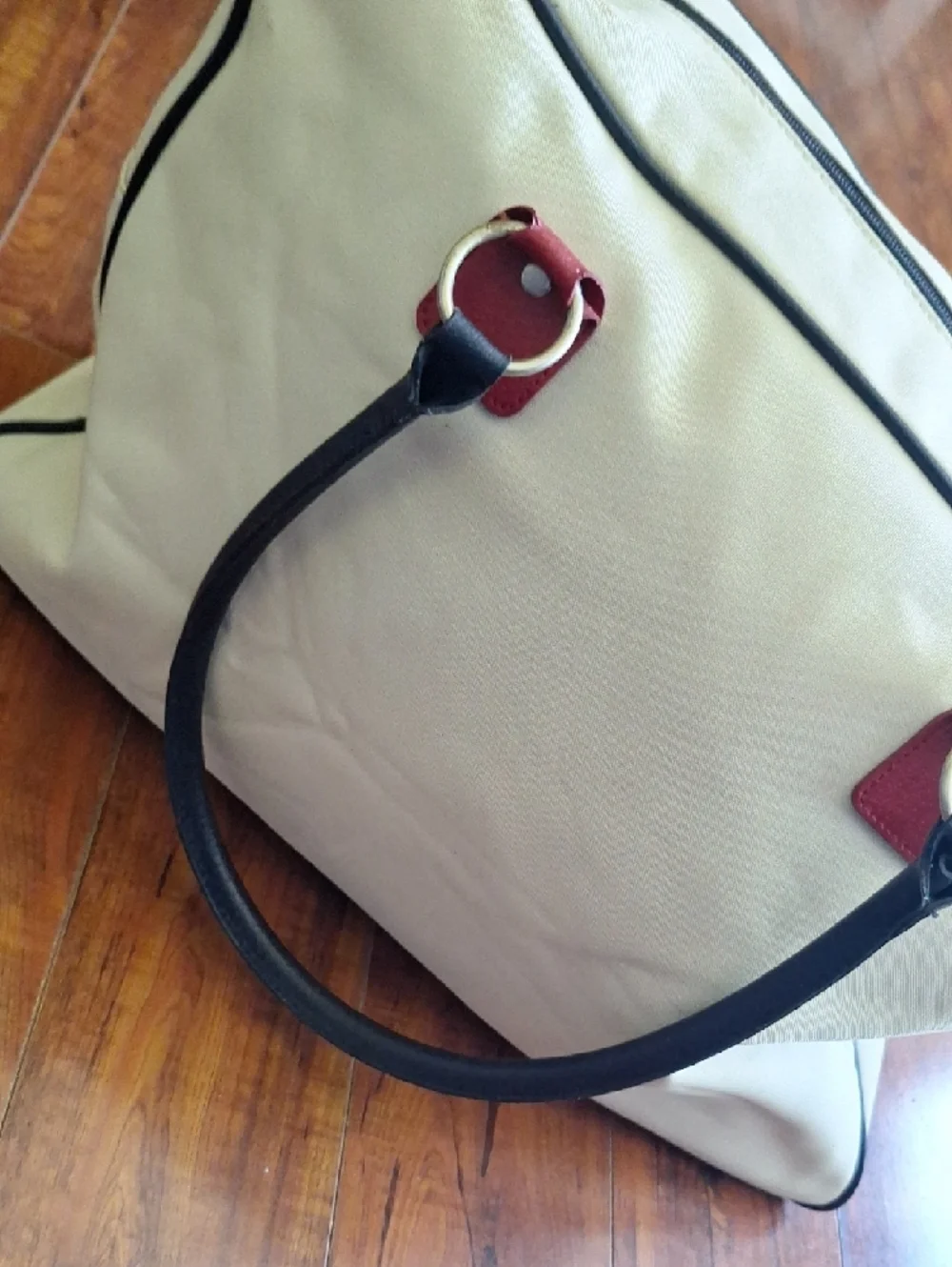 Estee Lauder Cream Duffel Weekender Vintage Bag Handles White, Red & Blue